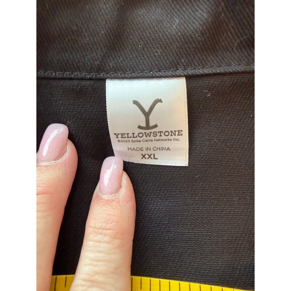 Yellowstone TV Show Mens XXL Black Cotton Denim Trucker Jacket Orange Y Logo - Picture 5 of 8